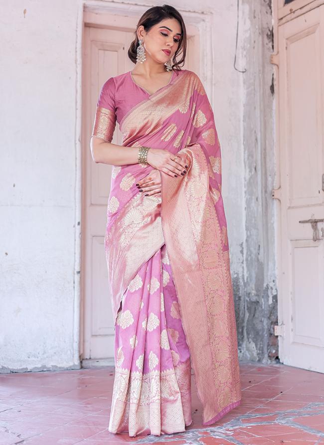 Chanderi Silk Pink Festival Wear Weaving Saree